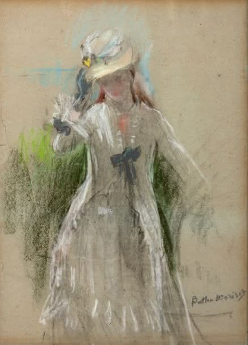 Femme debout en gris pastel et charbon de bois, Berhe Morisot.jpg